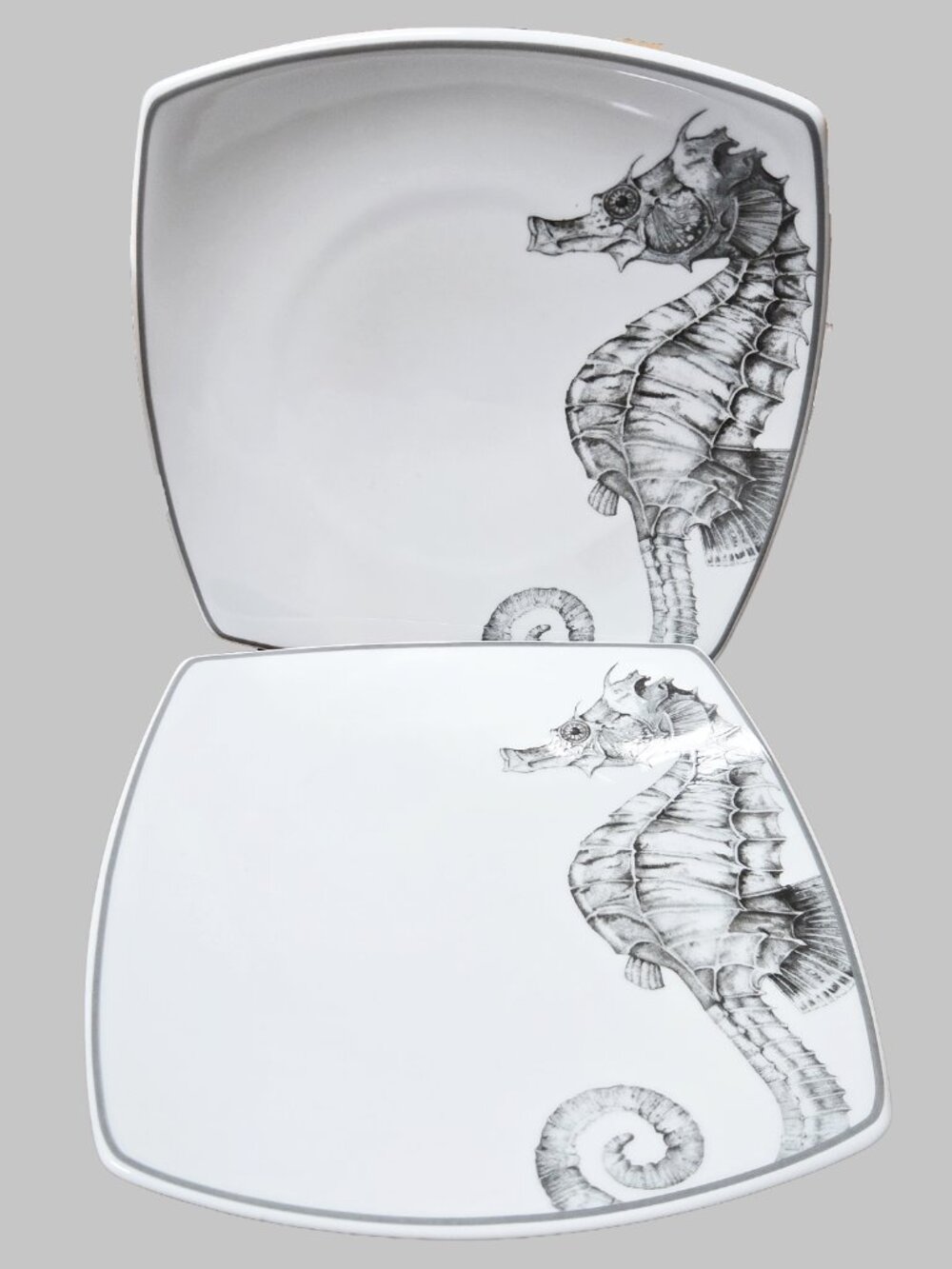Vagabond House Helen Richard "Seahorse" Black on White Square Salad Tapas Plates